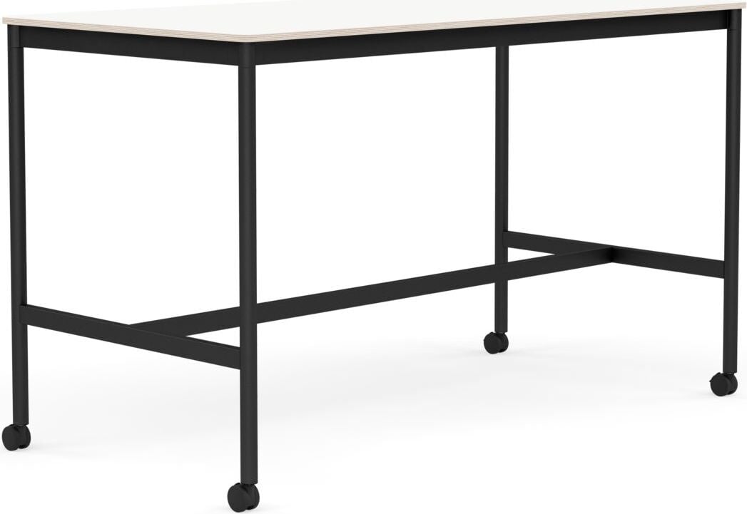 Stół na kółkach Base 80 x 160 x 95 cm biały laminowany nogi czarne