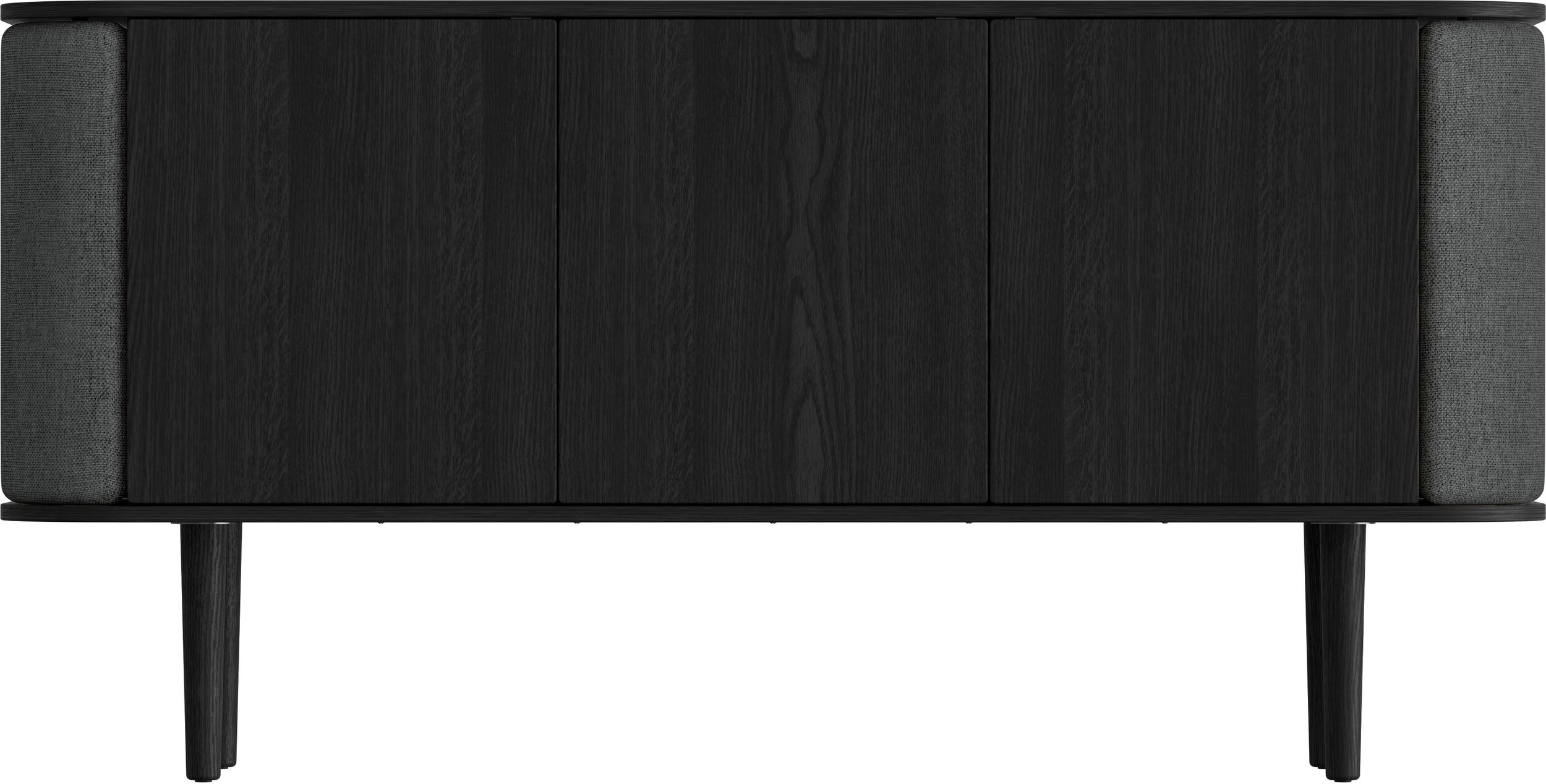 Komoda trzydrzwiowa Treasures czarny dąb i ciemnoszara tkanina