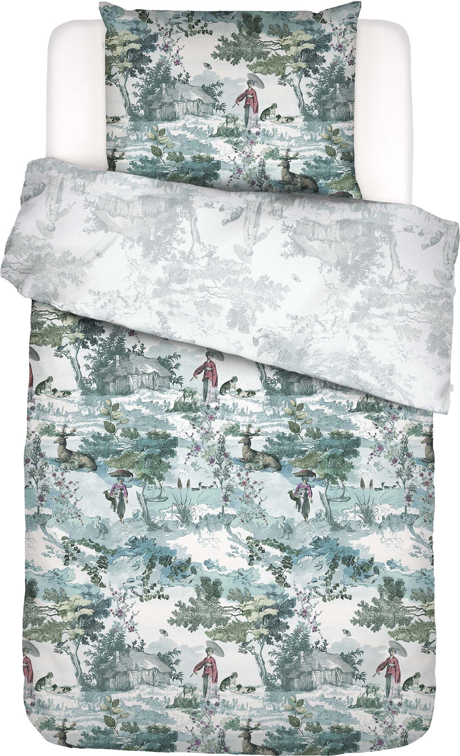 Pościel Colette 140 x 200 cm biało-zielona z poszewką na poduszkę 70 x 90 cm zapięcie suwak