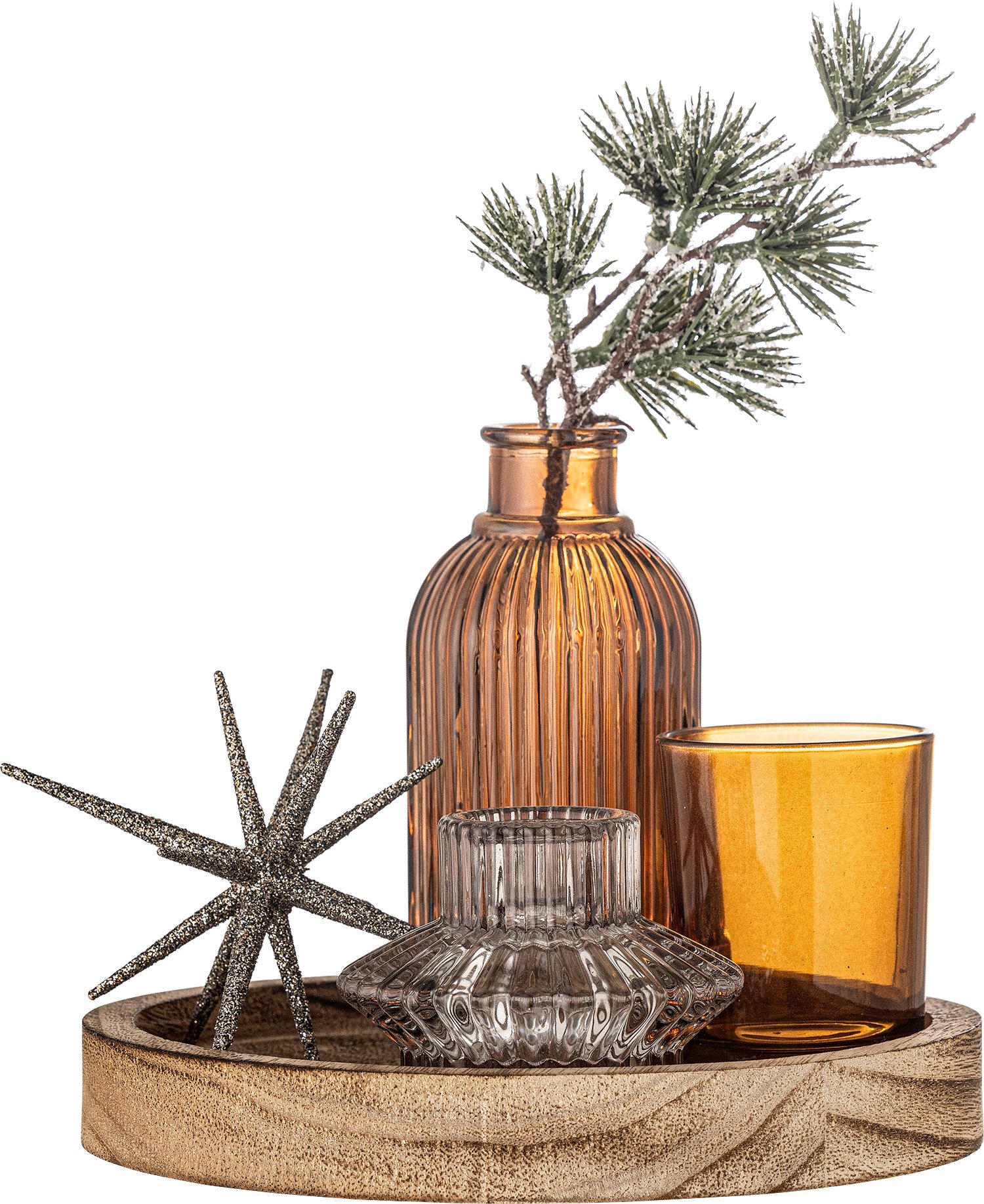 Świecznik Sanga z drewnianą tacą i dekoracjami 6 el.