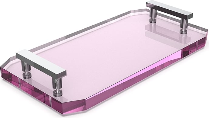 Taca łazienkowa Kristall różowa z chromowanymi uchwytami