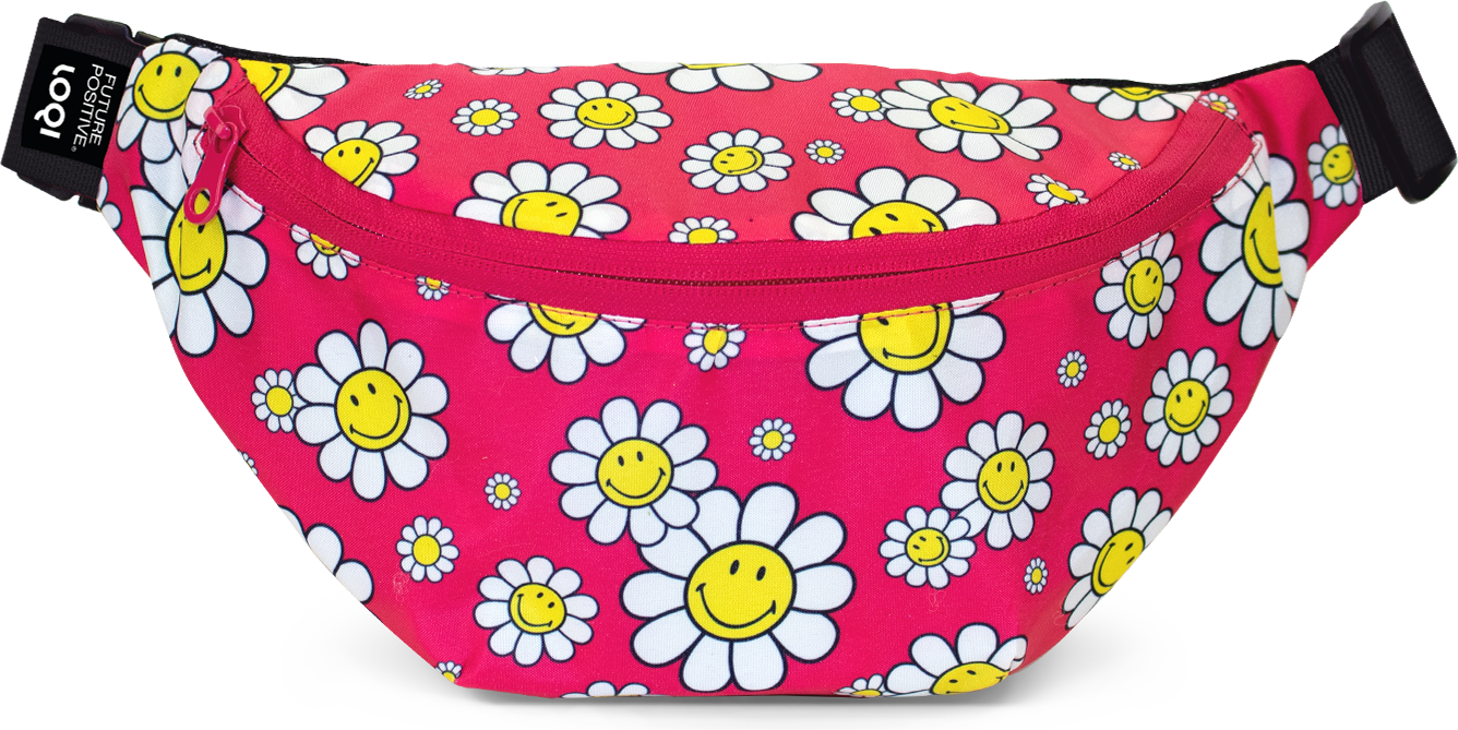 Saszetka LOQI Artist Smiley Flowers Raspberry z recyklingu