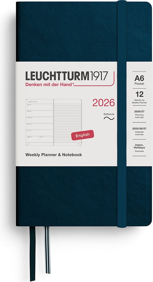 Planer tygodniowy z notatnikiem w linię w miękkiej oprawie Leuchtturm 1917 2026 EN A6 ciemnoturkusowy