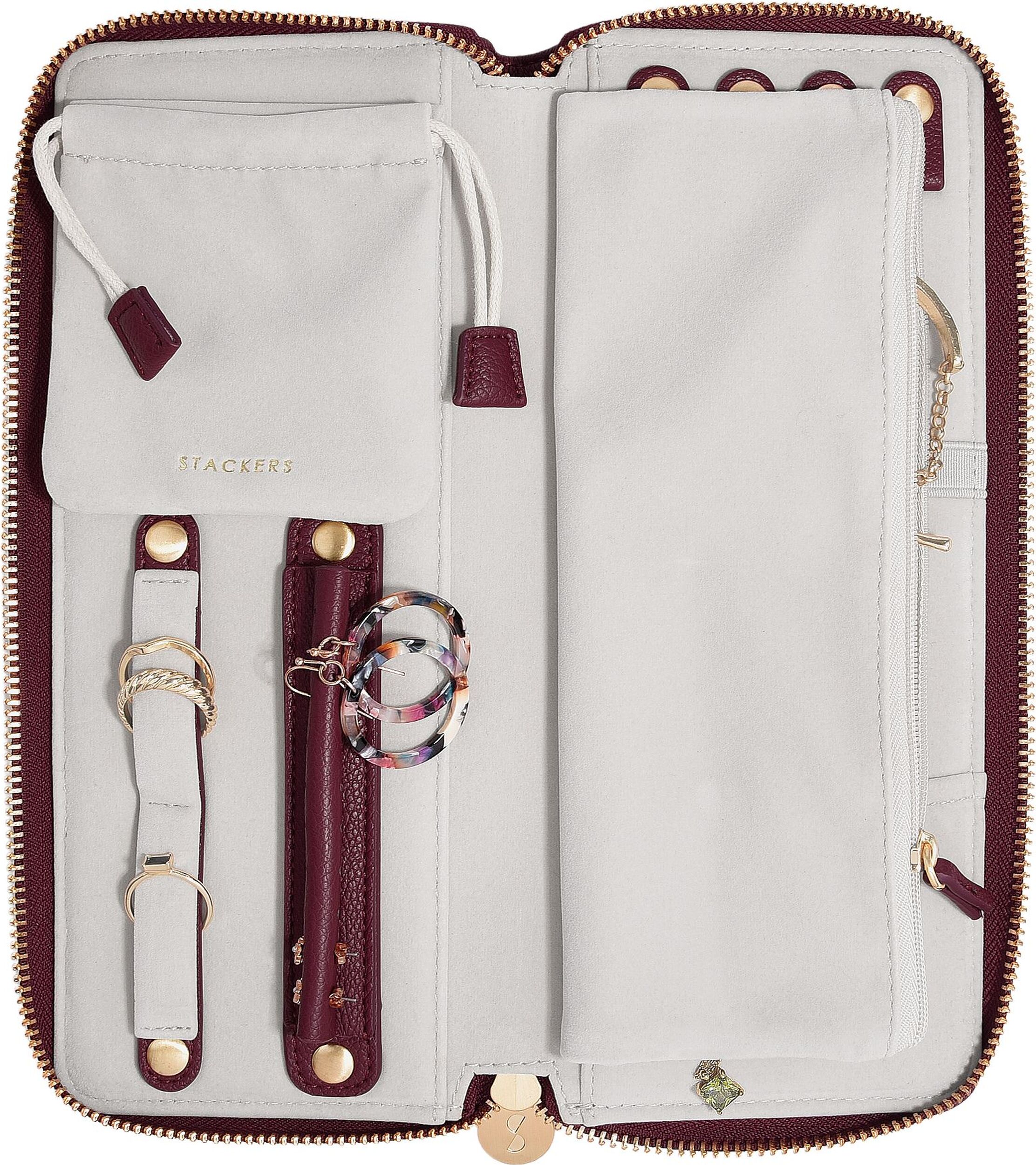 Pudełko podróżne na biżuterię z miejscem na pierścionki Stackers burgundowe