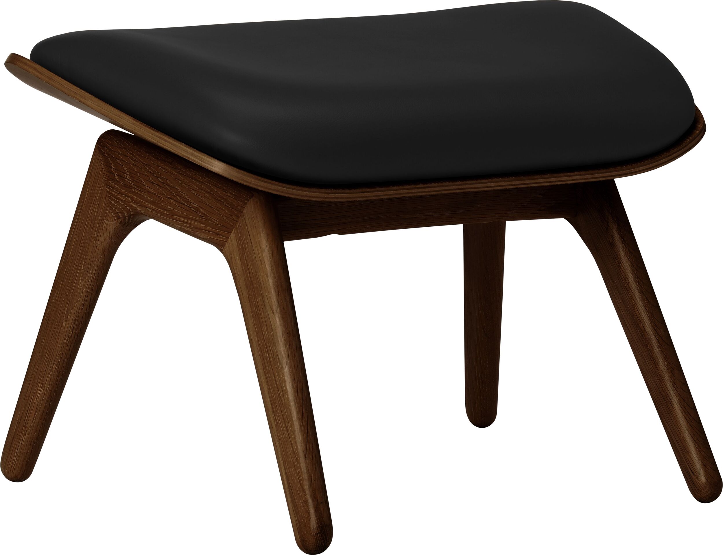 Podnóżek The Reader Hope czarny skórzany na ciemnych dębowych nogach