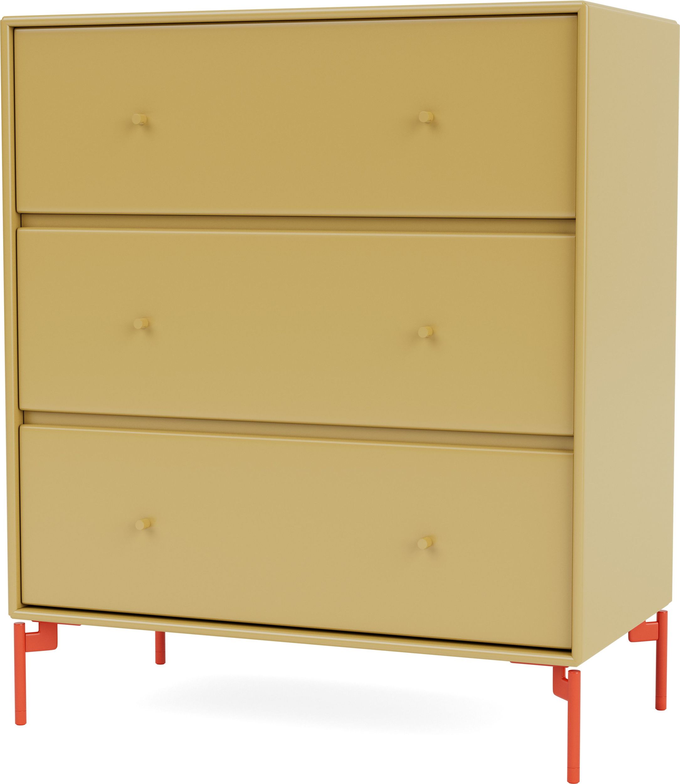 Komoda Carry musztardowa na czerwonych nogach
