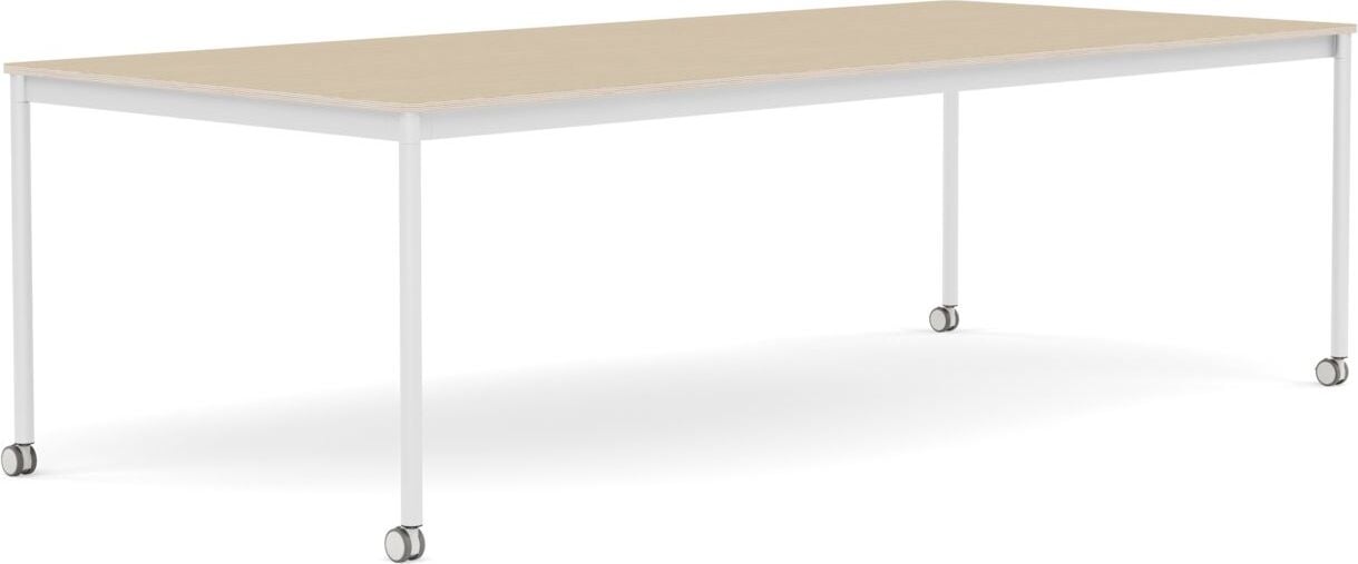 Stół na kółkach Base 110 x 250 cm okleina dąb lakierowany nogi białe