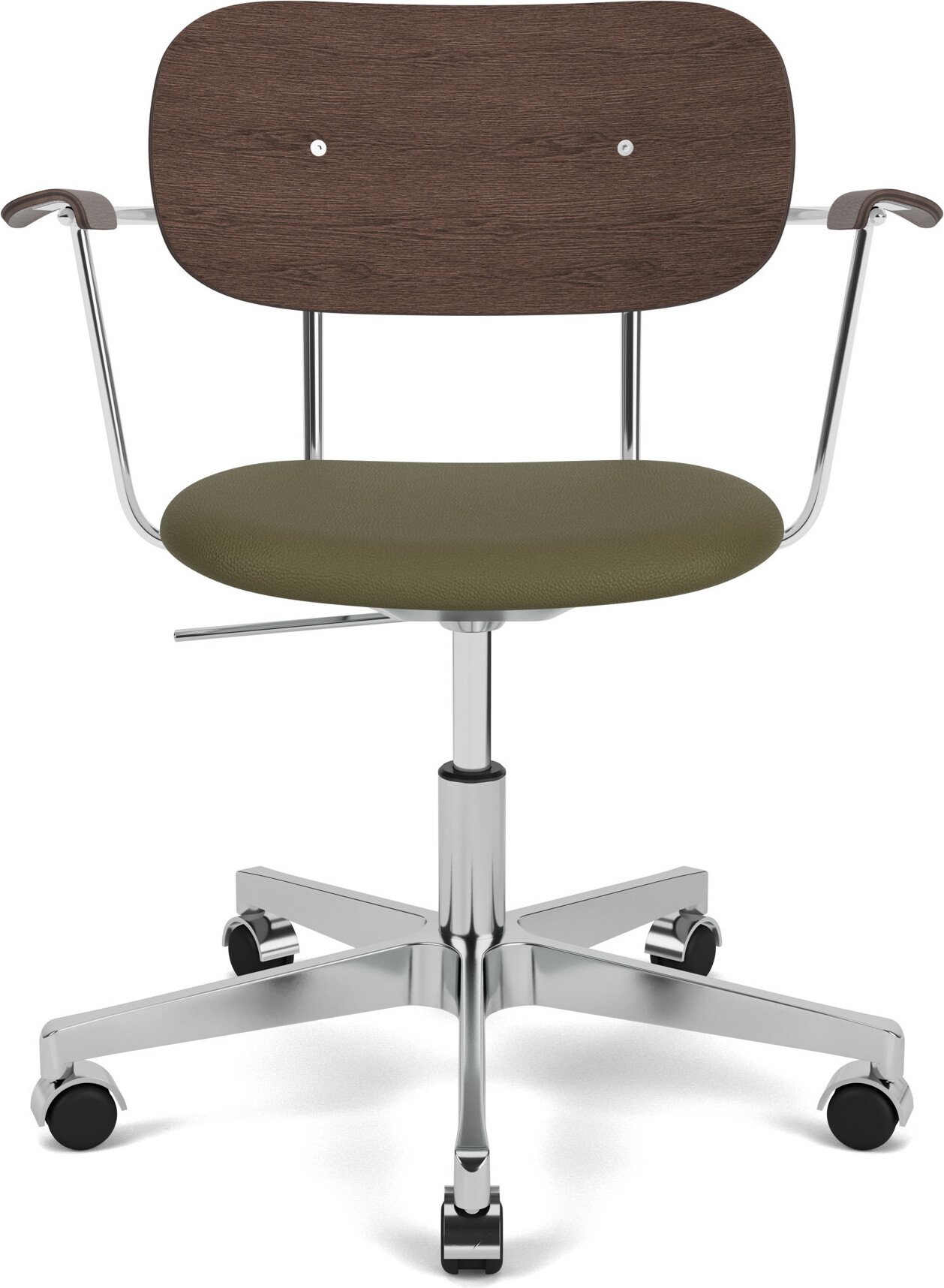 Krzesło obrotowe Co Sierra zielone oparcie ciemny dąb siedzisko skórzane z podłokietnikami