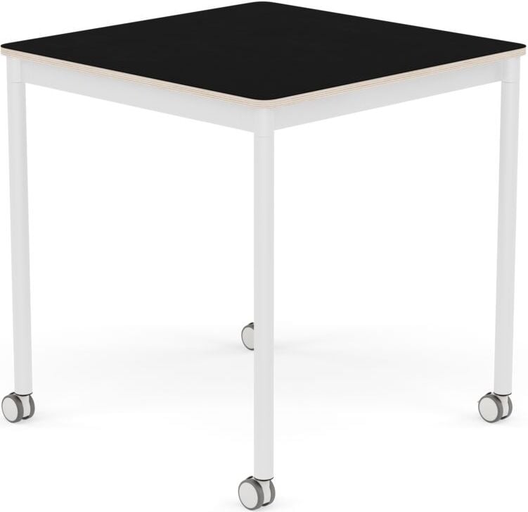 Stół na kółkach Base kwadratowy 70 cm czarny laminowany nogi białe