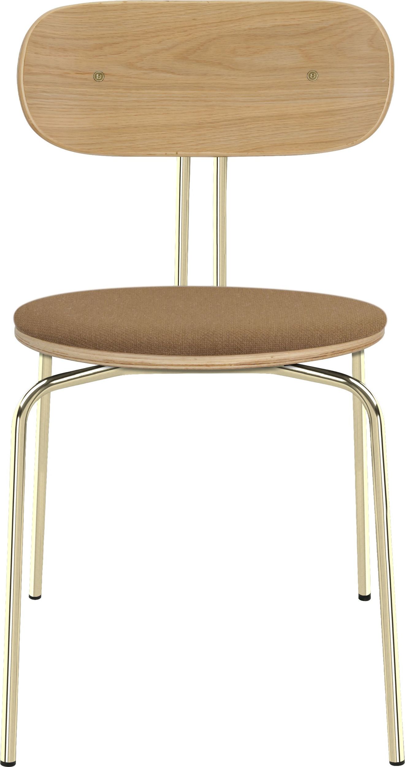 Krzesło Curious karmelowe z tapicerowanym siedziskiem na mosiężnych nogach