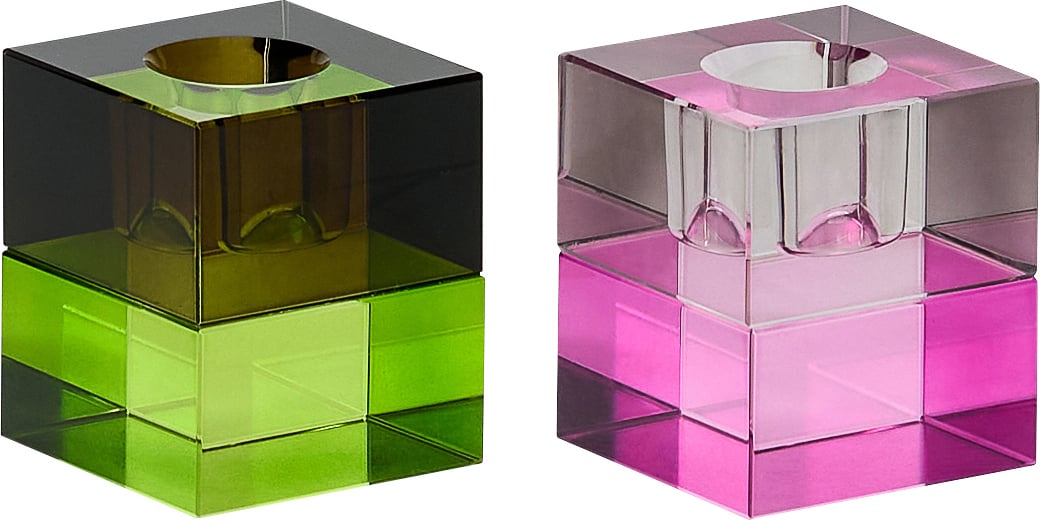 Świeczniki na klasyczne świece Block brązowo-zielony i szaro-różowy 2 szt.