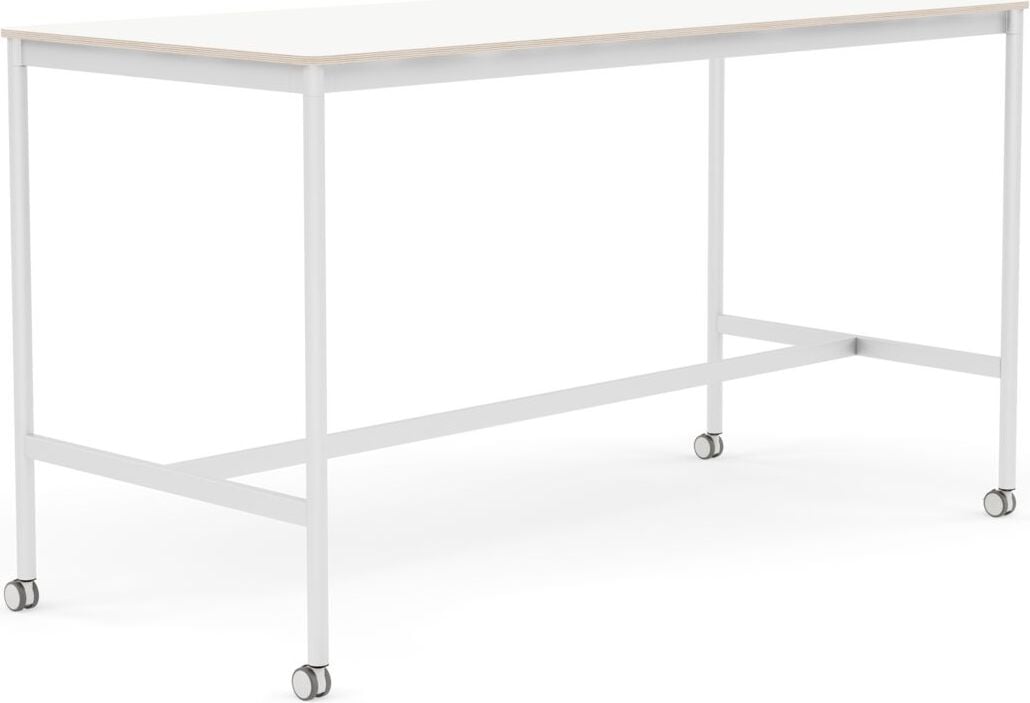 Stół na kółkach Base 85 x 190 x 105 cm biały laminowany nogi białe