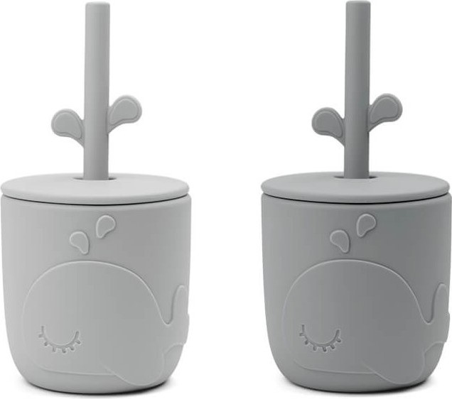 Kubki dziecięce Peekaboo Wally szare ze słomką 2 szt.