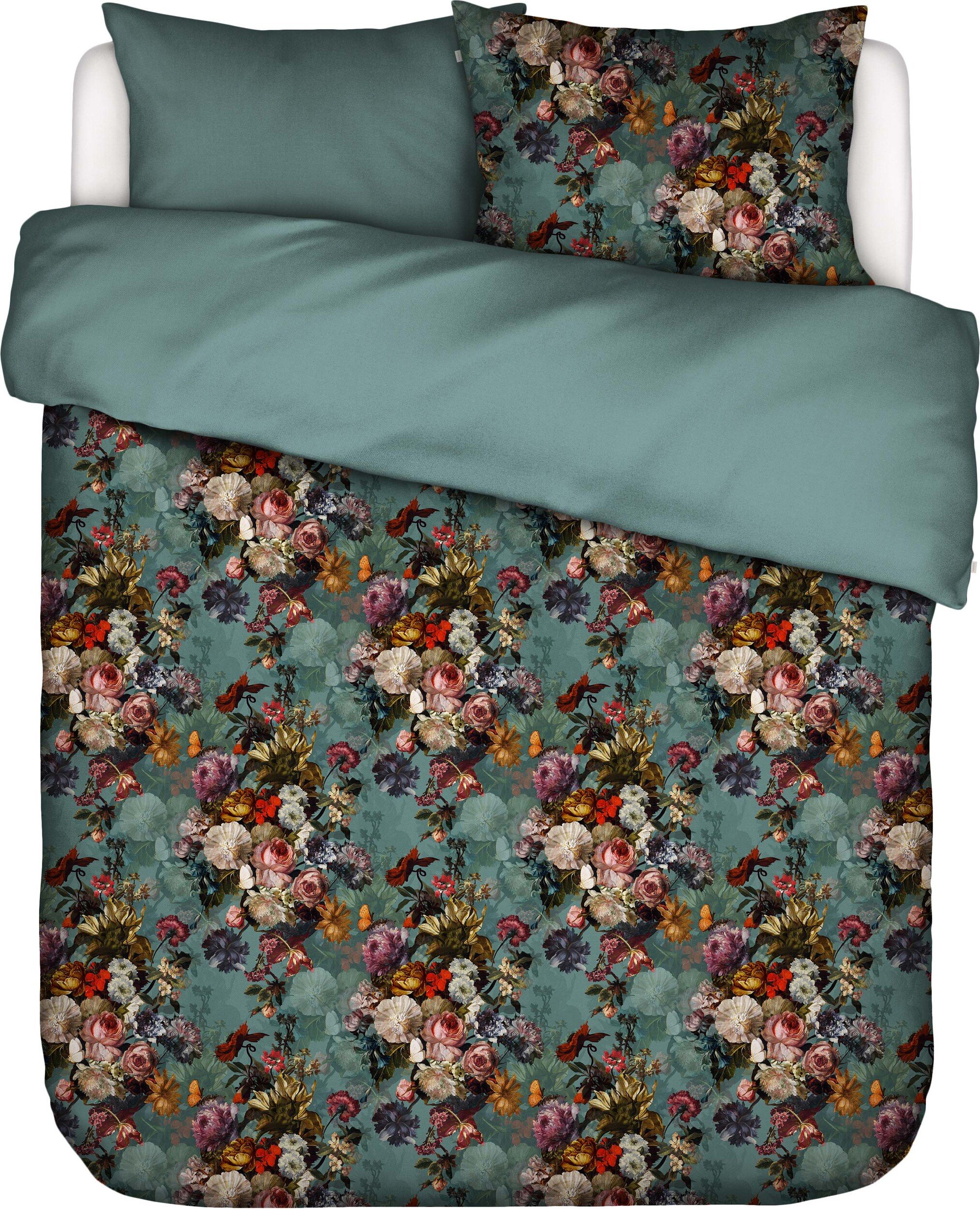 Pościel Karli 240 x 220 cm ciemnozielona z 2 poszewkami na poduszki 60 x 70 cm zapięcie flap