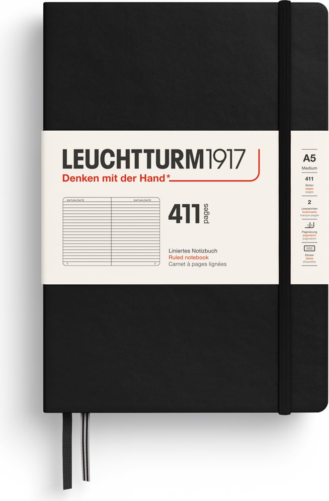 Notes w linię w twardej oprawie Leuchtturm 1917 A5 411 stron czarny