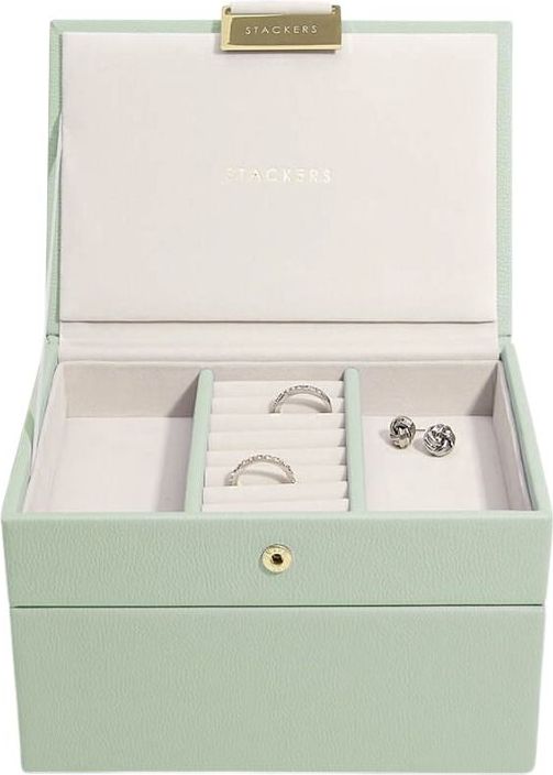 Szkatułka na biżuterię Stackers podwójna mini zieleń szałwiowa
