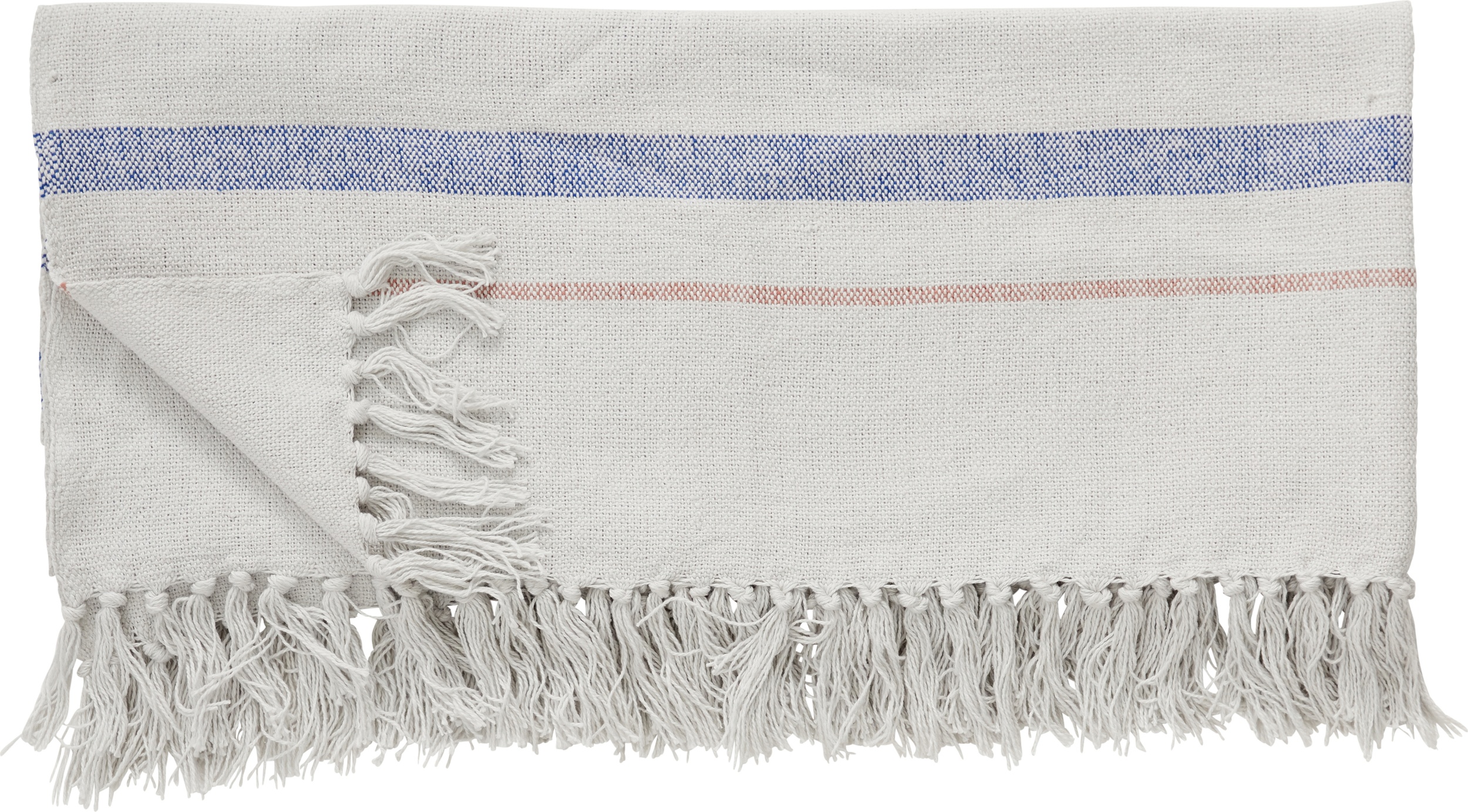 Pled Hübsch 701101 biało-niebieski z frędzlami