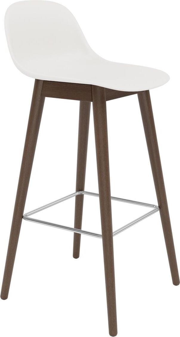 Stołek barowy Fiber 75 cm biały z oparciem na ciemnych drewnianych nogach