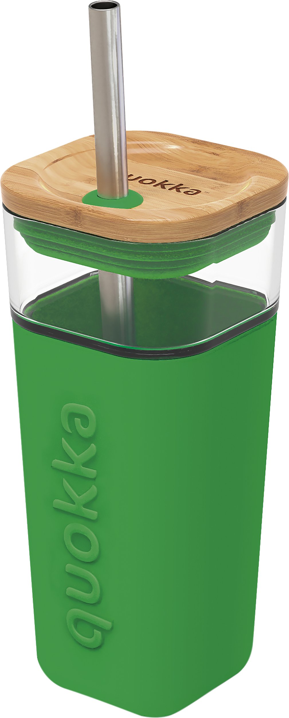 Kubek Quokka Liquid Cube Green 540 ml szklany ze słomką