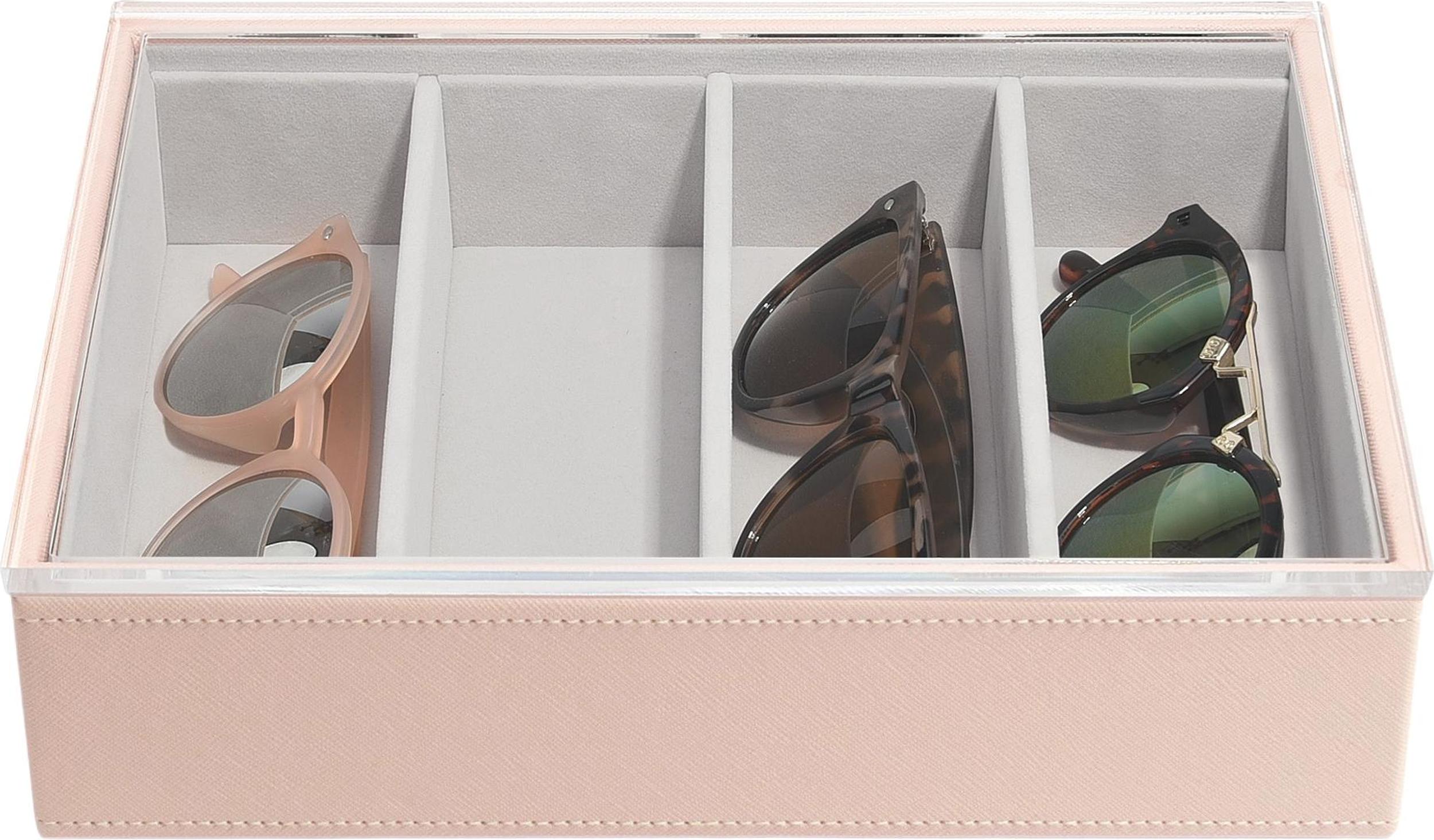Pudełko na okulary Stackers Classic 4 komorowe różowe z akrylową pokrywką