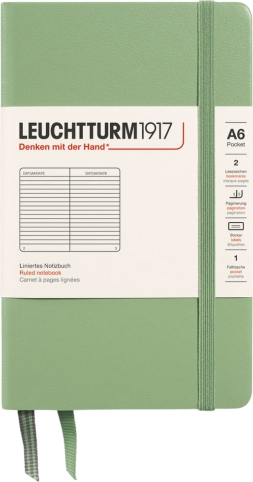 Notes w linię w twardej oprawie Leuchtturm 1917 A6 187 stron szałwiowa zieleń 80 g/m²