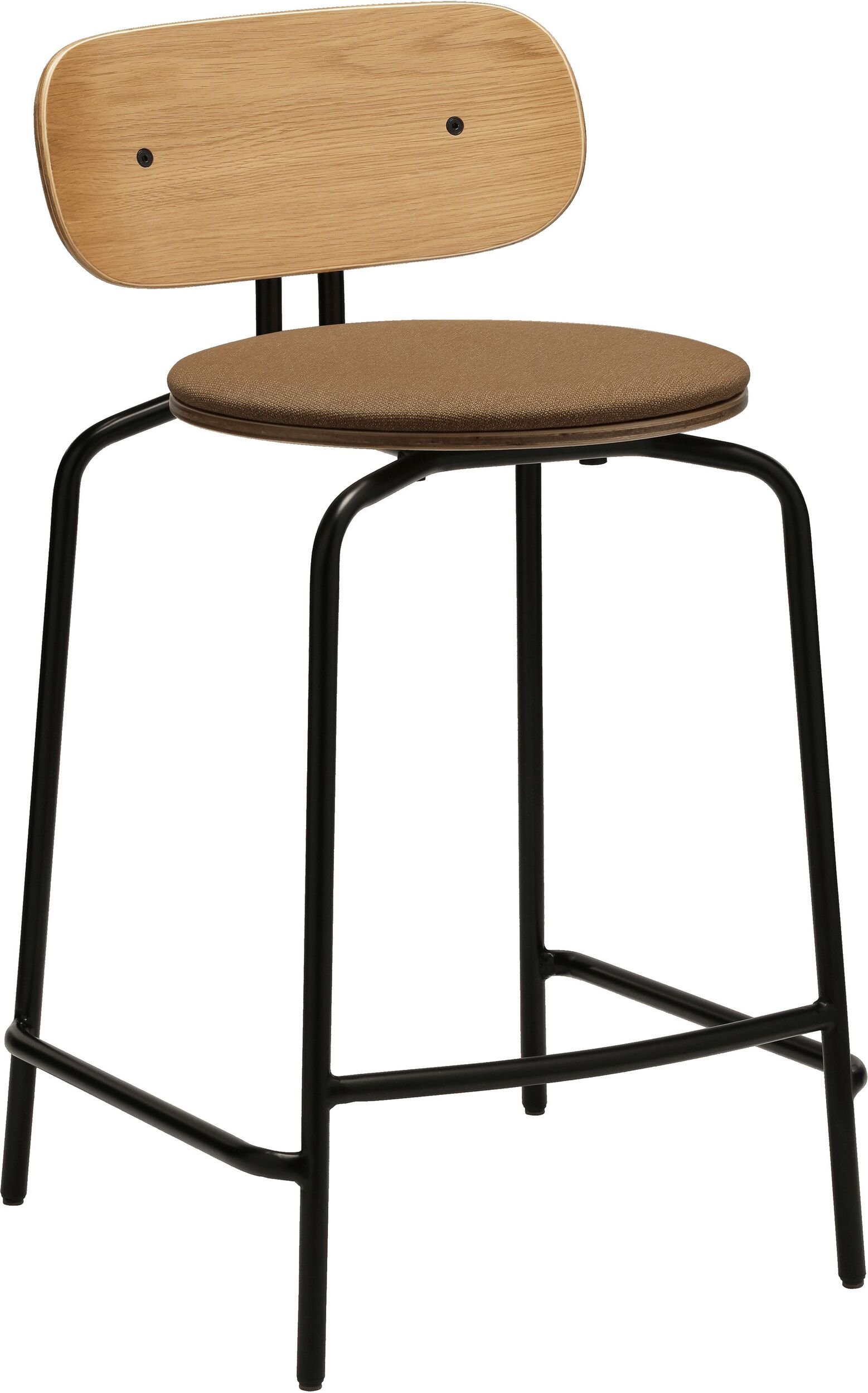 Krzesło Curious Counter brązowe z tapicerowanym siedziskiem na czarnych nogach