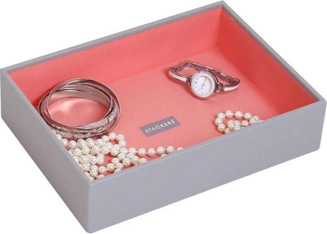 Szkatułka na biżuterię Stackers open classic szaro-koralowa