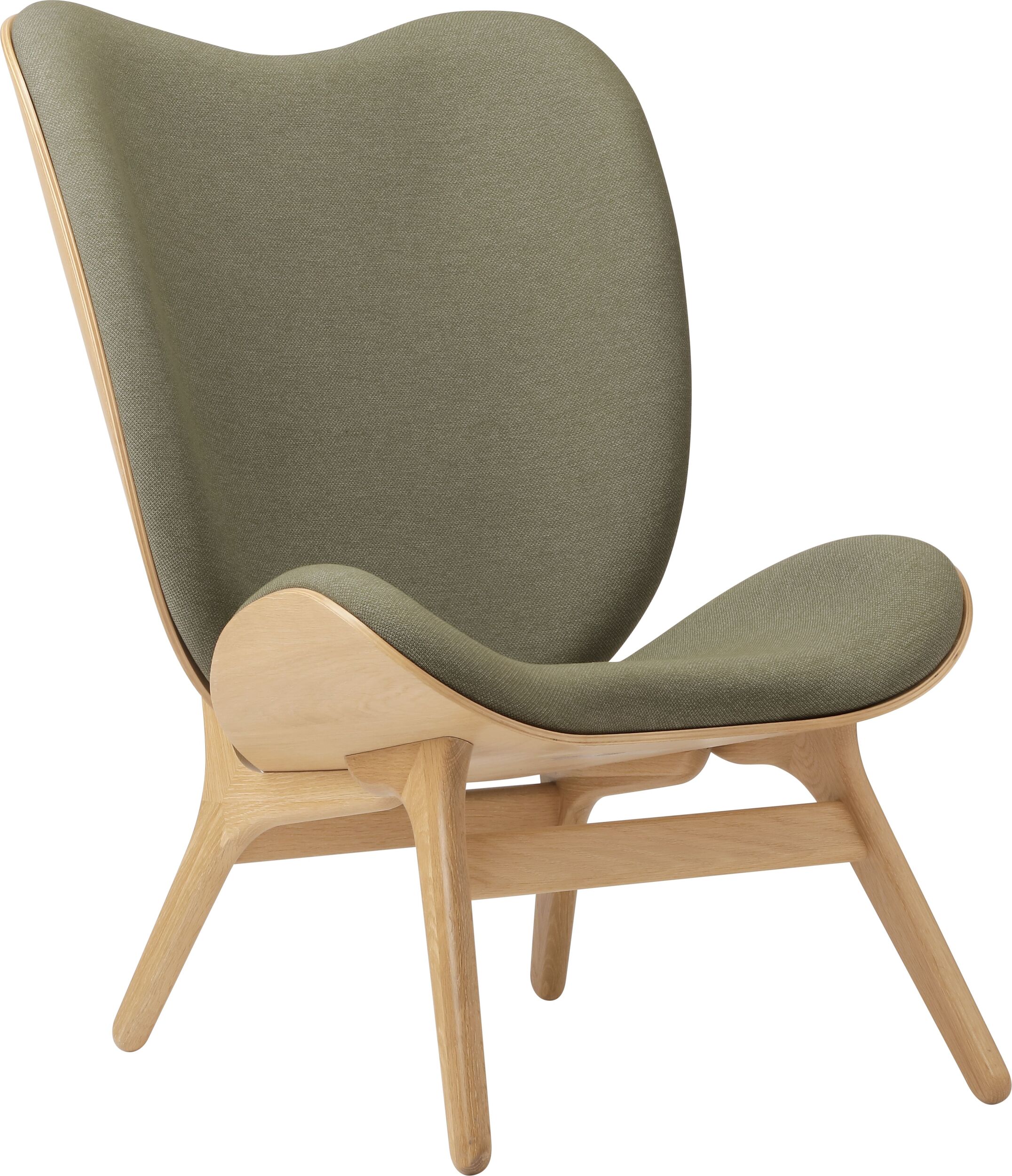 Fotel Conversation Piece 106 cm jasnozielony na dębowych nogach