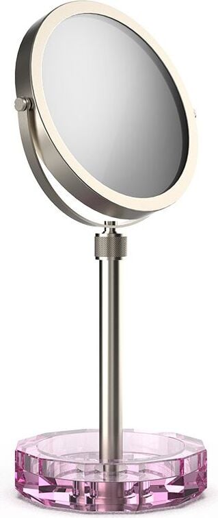 Lusterko kosmetyczne Kristall nikiel z różową podstawką