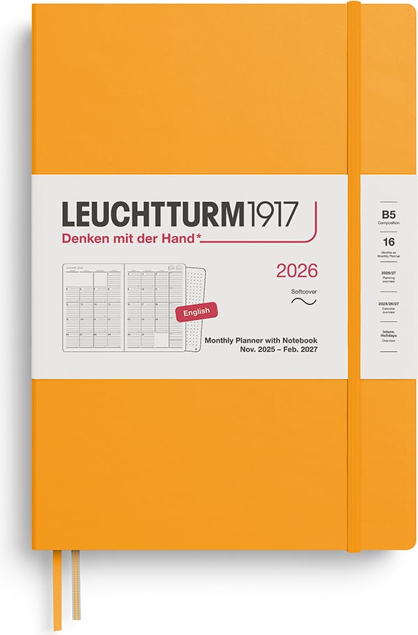 Planer miesięczny z notatnikiem w miękkiej oprawie Leuchtturm 1917 2025/2027 16M EN B5 pomarańczowy