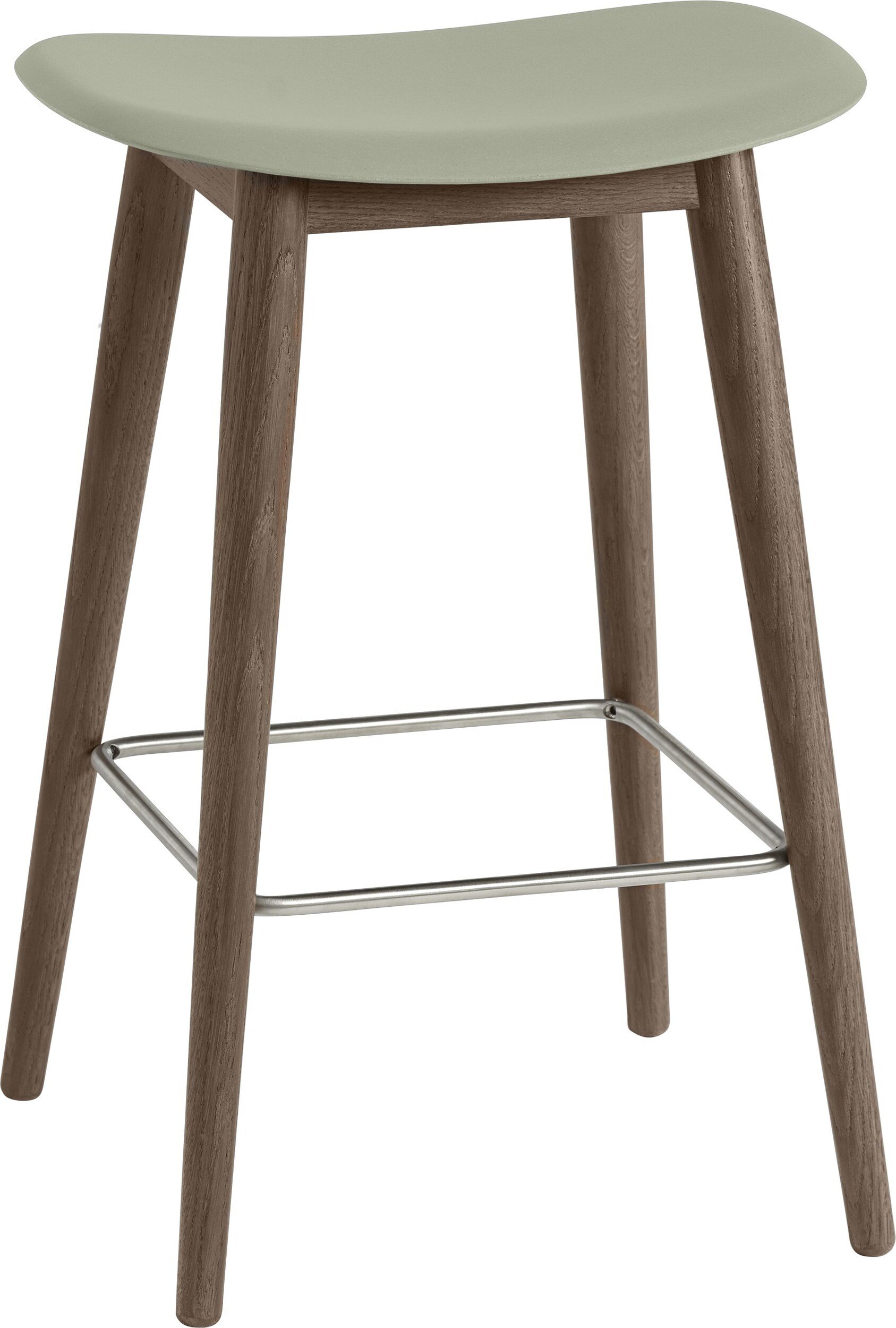 Stołek Fiber 65 cm szarozielony na ciemnych drewnianych nogach