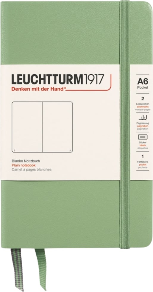 Notes gładki w twardej oprawie Leuchtturm 1917 A6 187 stron szałwiowa zieleń 80 g/m²
