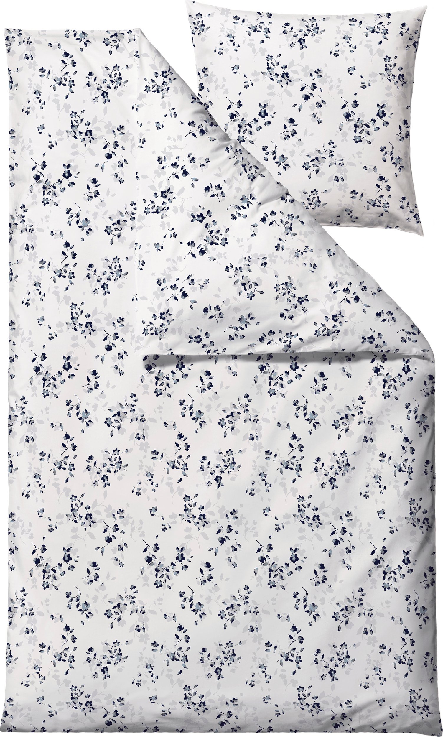 Pościel Cherry Blossom 140 x 220 cm kremowo-szara z poszewką na poduszkę 60 x 63 cm zapięcie suwak
