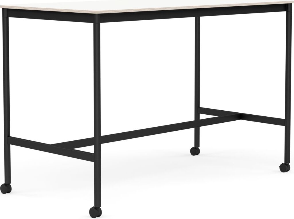 Stół na kółkach Base 80 x 160 x 105 cm biały laminowany nogi czarne