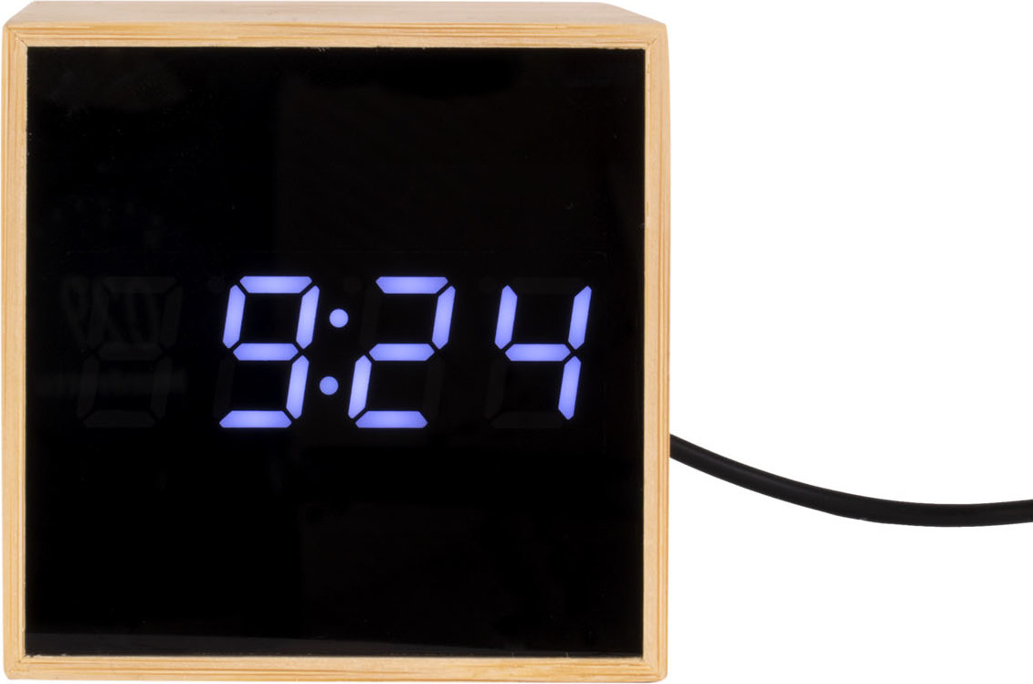 Budzik LED Mini Cube z drewna bambusowego