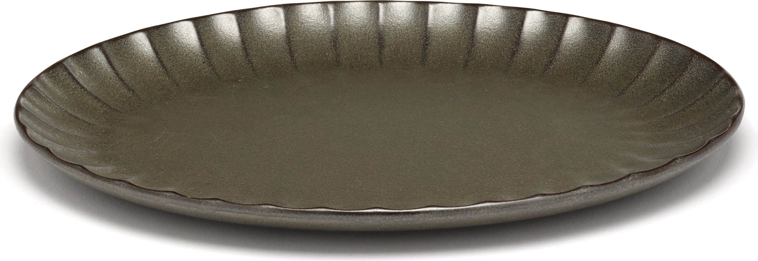 Talerz obiadowy Inku owalny 25 cm ciemnozielony