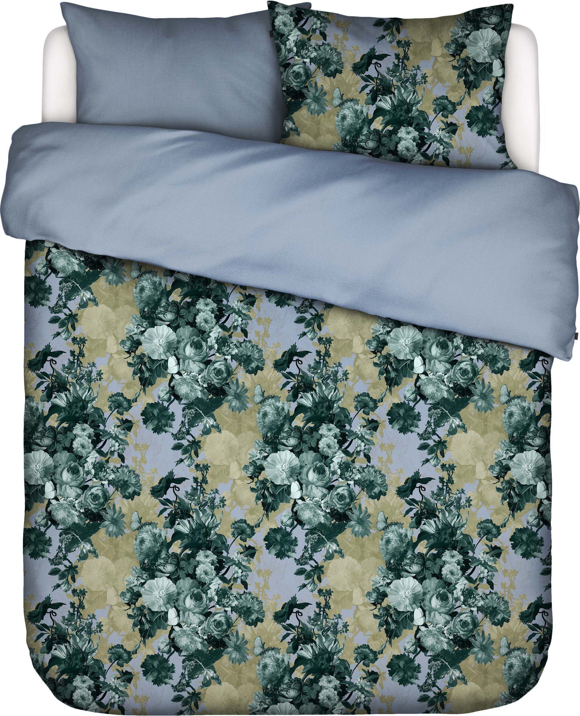Pościel Leila 260 x 220 cm zielono-niebieska z 2 poszewkami na poduszki 60 x 70 cm zapięcie flap