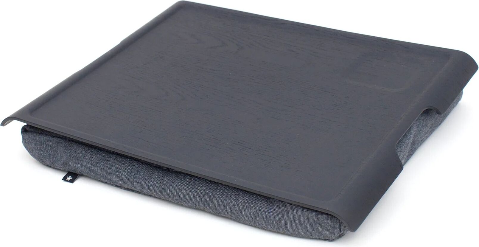 Taca Laptray L czarny mat drewno wierzbowe z antypoślizgową powłoką z szarą poduszką