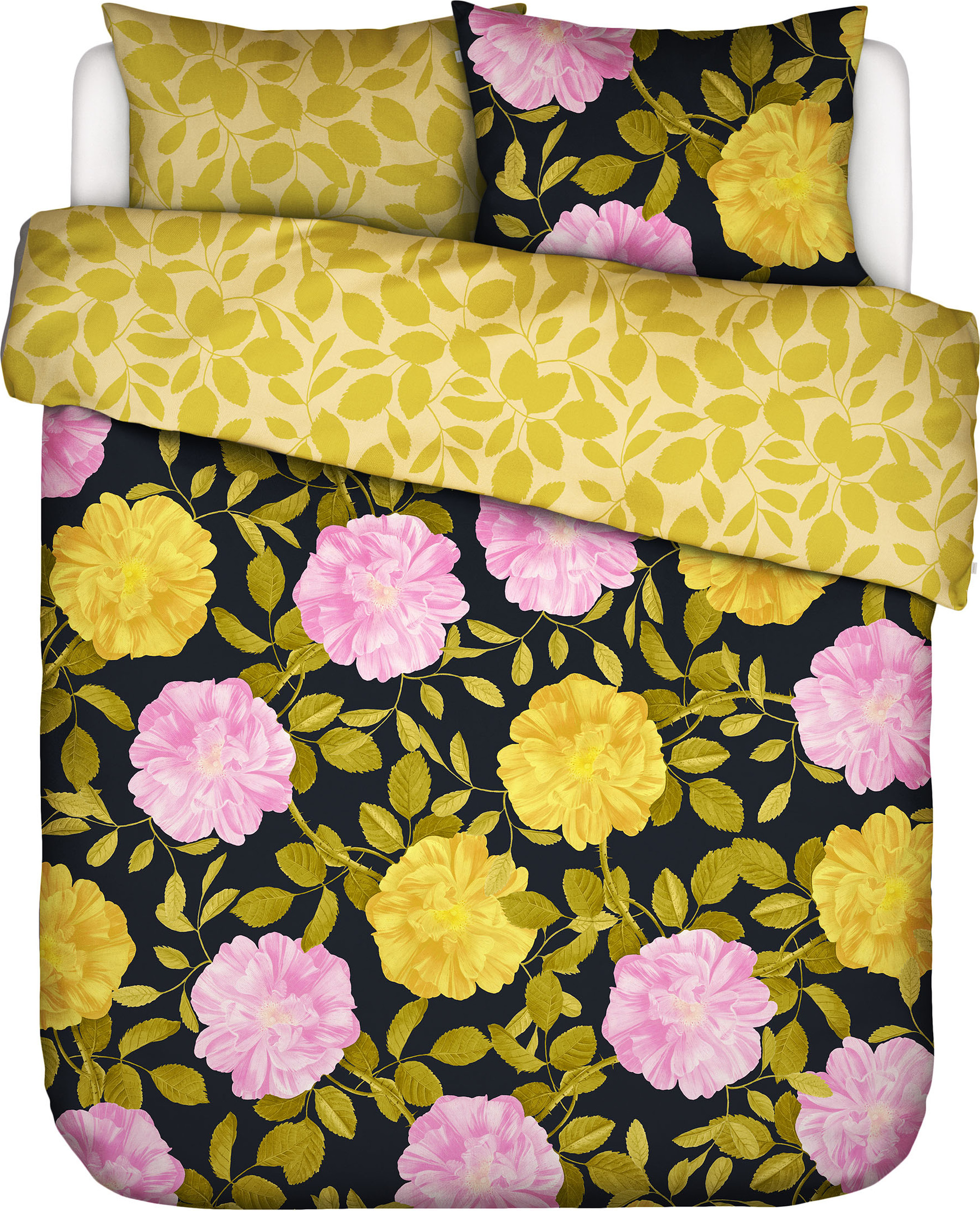 Pościel Bloom with a View 200 x 220 cm czarna z 2 poszewkami na poduszki 60 x 70 cm zapięcie flap