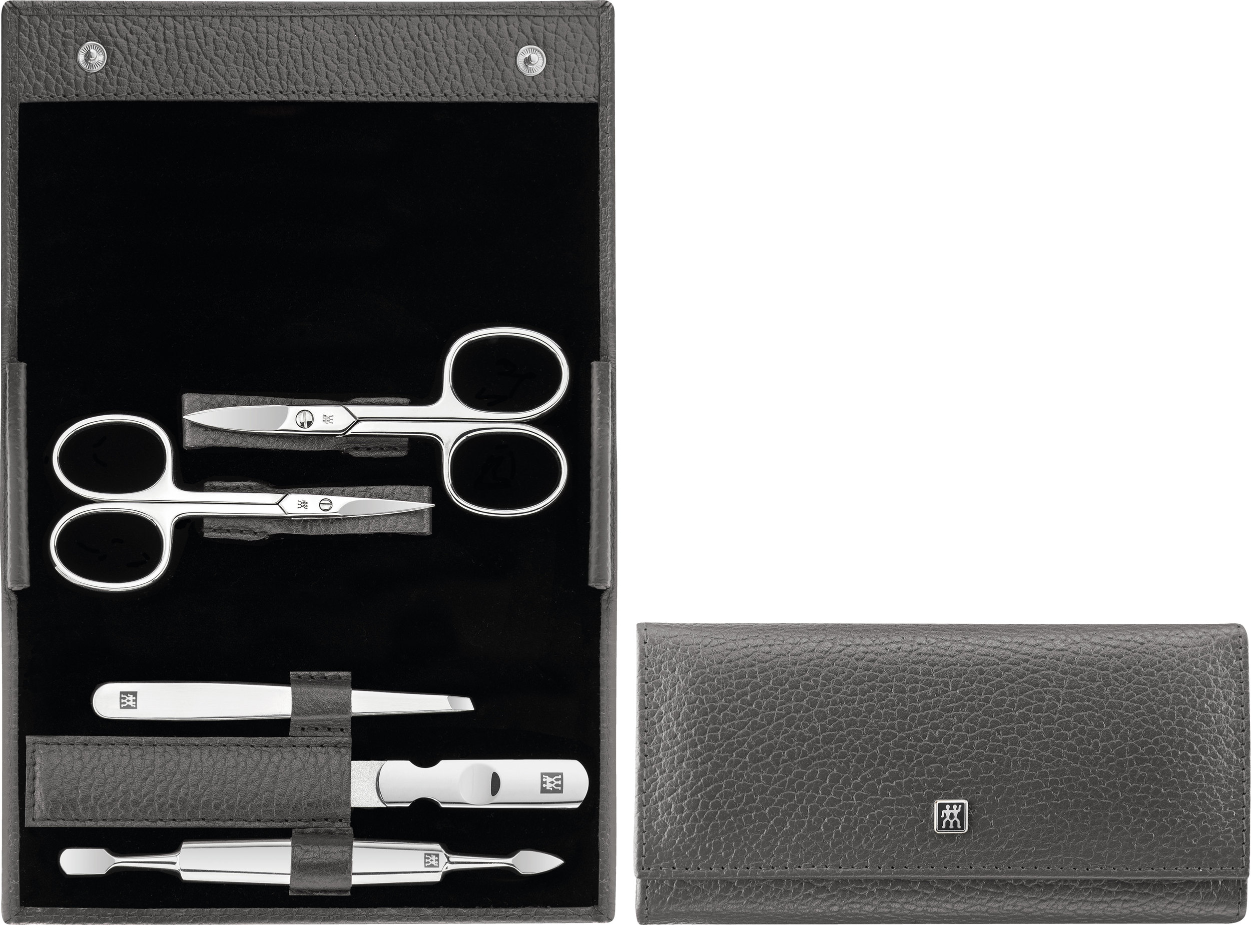 Akcesoria do manicure Classic Inox antracytowe z nożyczkami w skórzanym etui 5 el.