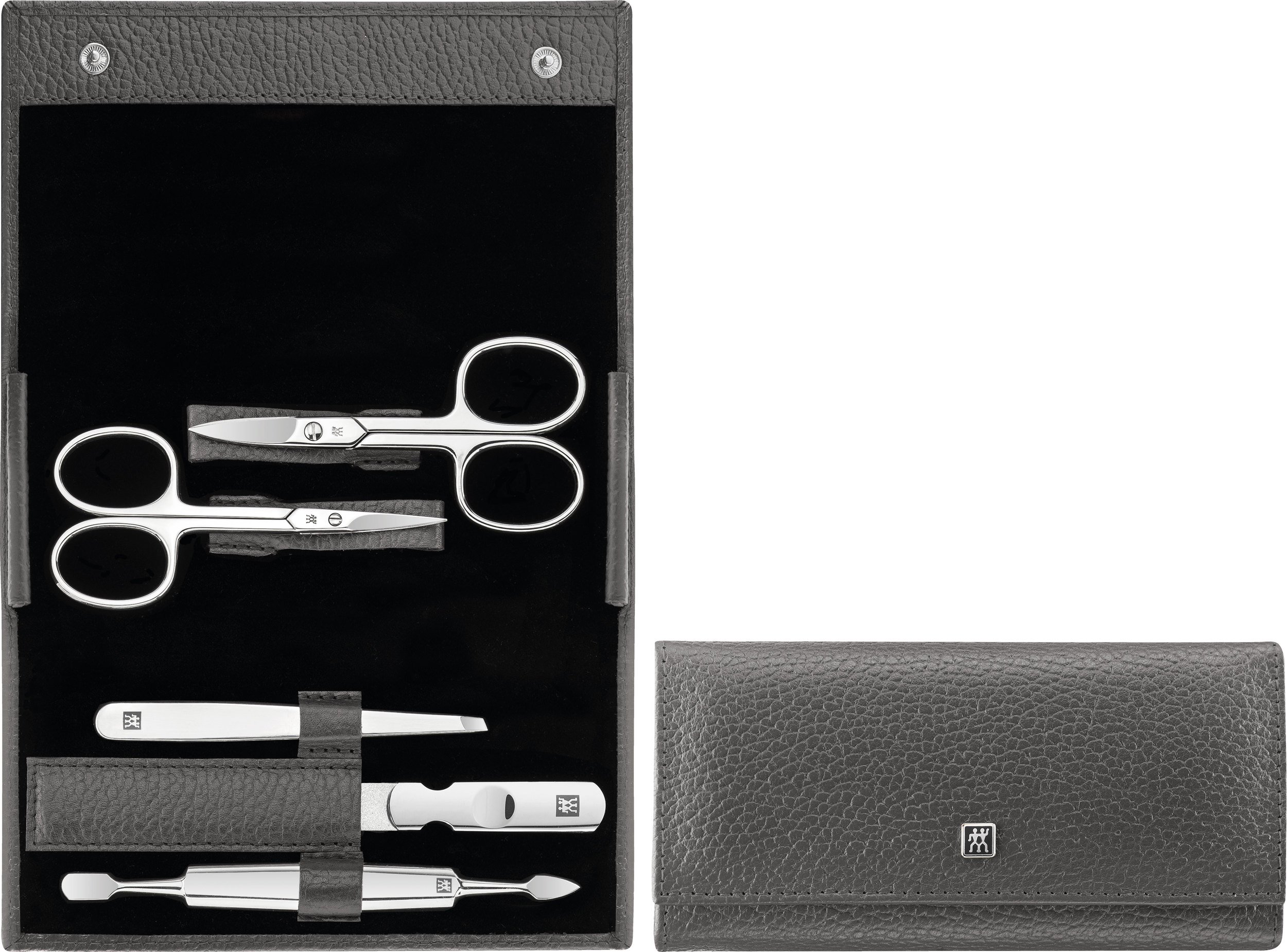 Akcesoria do manicure Classic Inox antracytowe z nożyczkami w skórzanym etui 5 el.