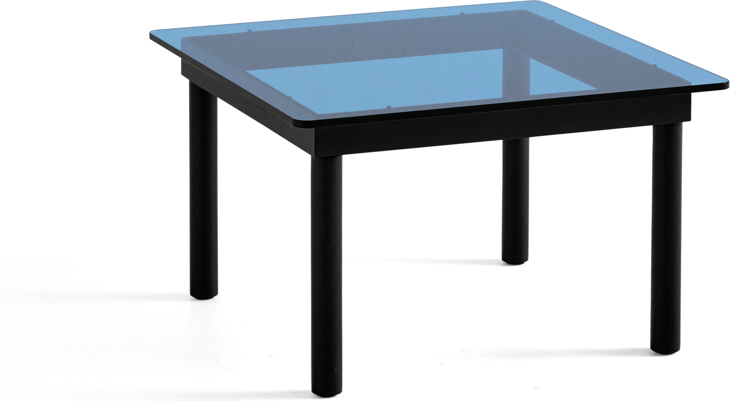 Stolik kawowy Kofi 60 x 60 cm blat szkło gładkie niebieskie z nogami czarny dąb
