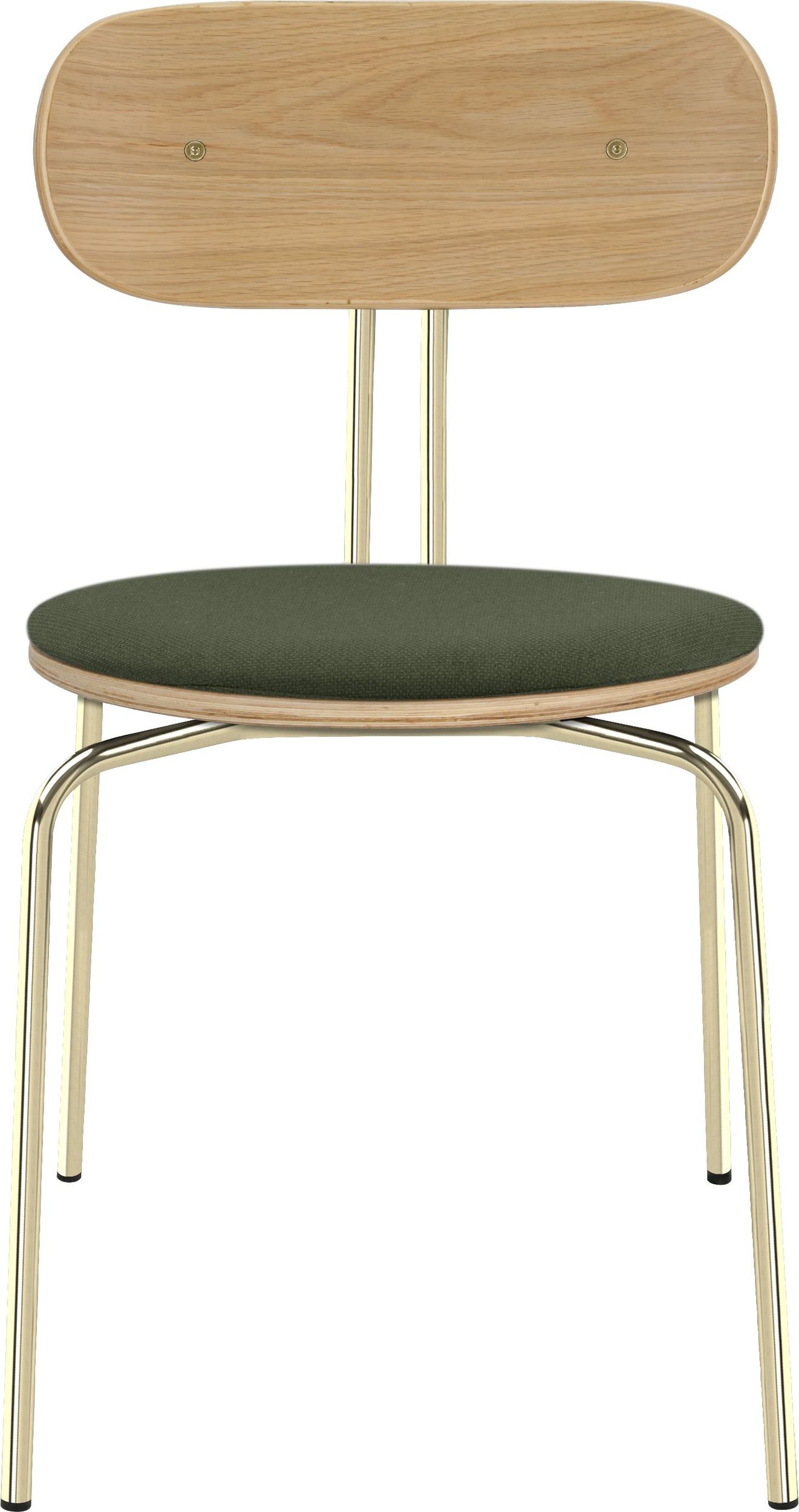 Krzesło Curious zielone z tapicerowanym siedziskiem na mosiężnych nogach