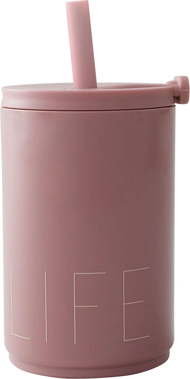 Kubek podróżny Design Letters Life 330 ml brudny róż ze słomką