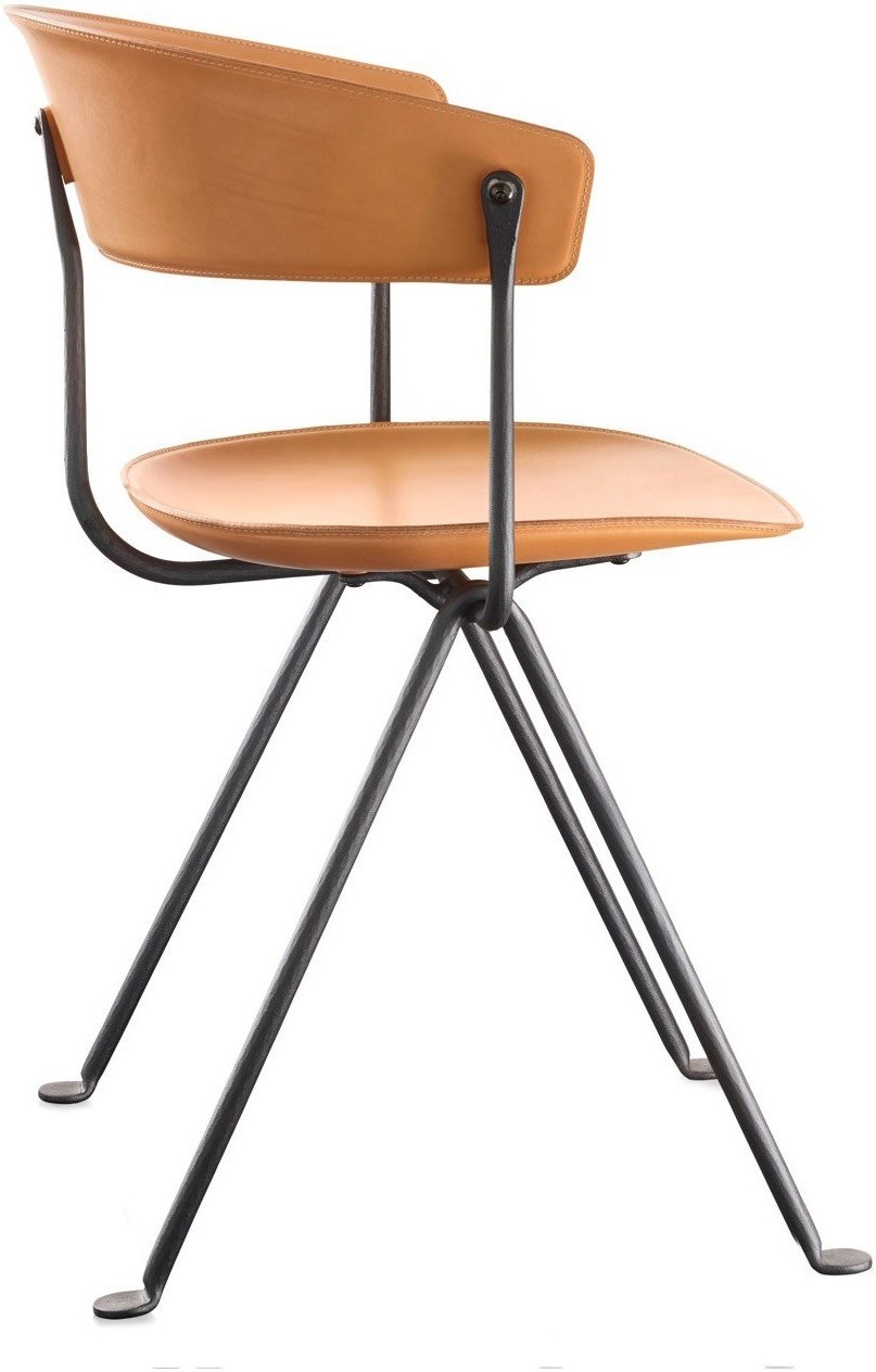 Krzesło Officina tapicerowane czarne nogi naturalna skóra