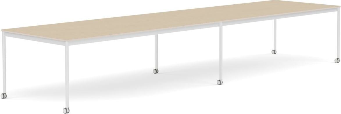 Stół na kółkach Base 110 x 440 cm okleina dąb lakierowany nogi białe