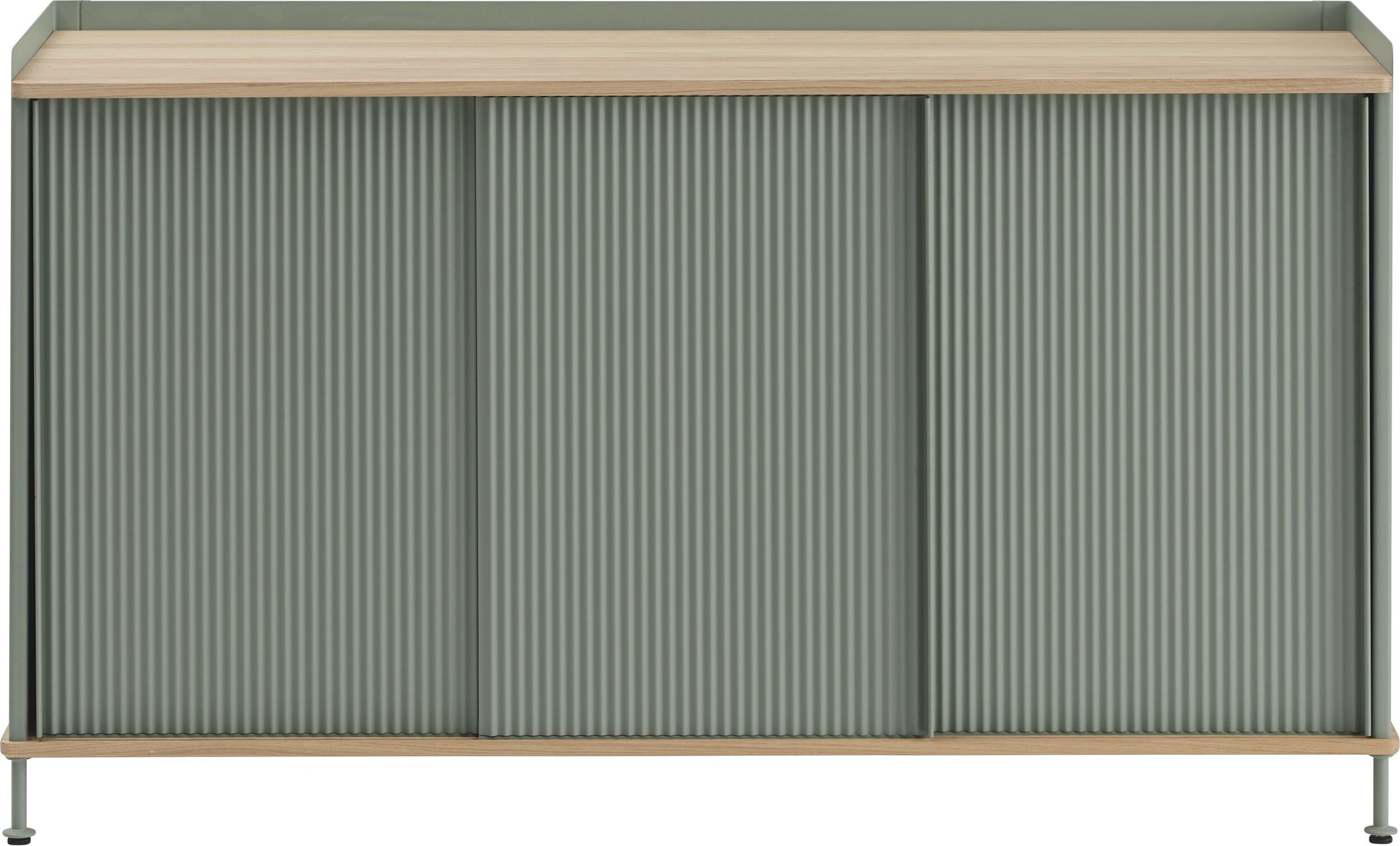 Szafka Enfold 148 cm zgaszona zieleń z dębowym blatem