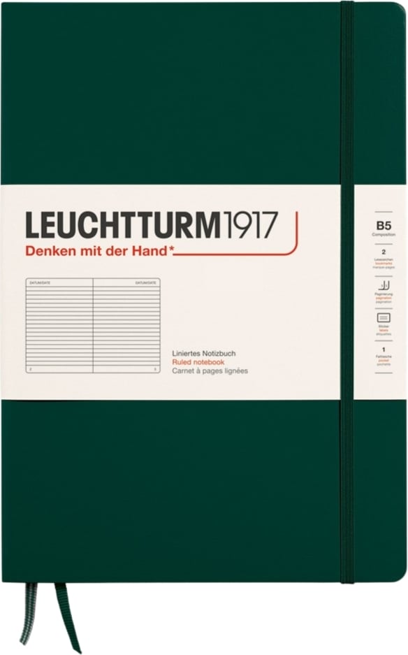 Notes w linię w twardej oprawie Leuchtturm 1917 B5 219 stron leśna zieleń 80 g/m²