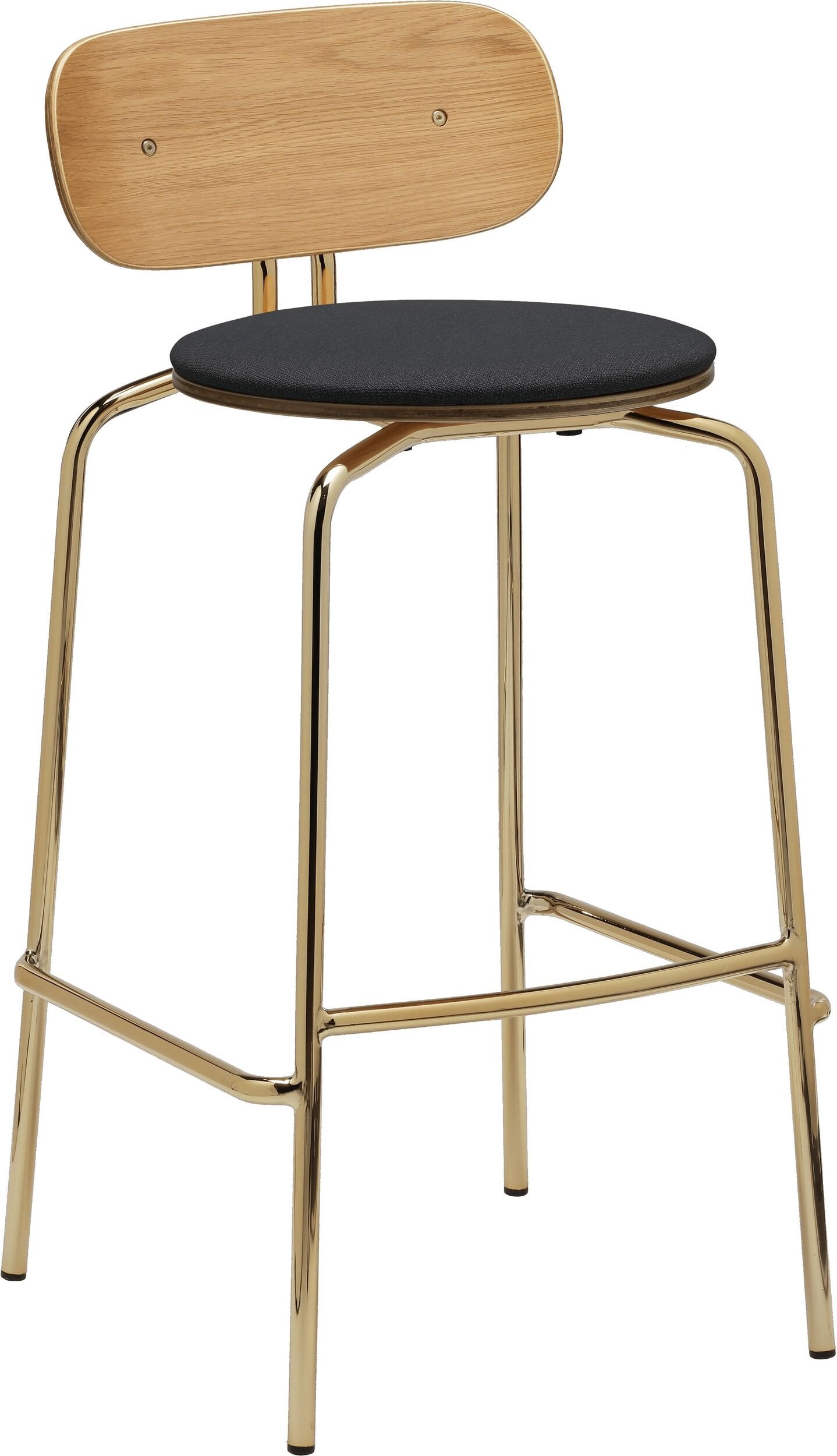 Krzesło barowe Curious ciemnoszare z tapicerowanym siedziskiem na mosiężnych nogach