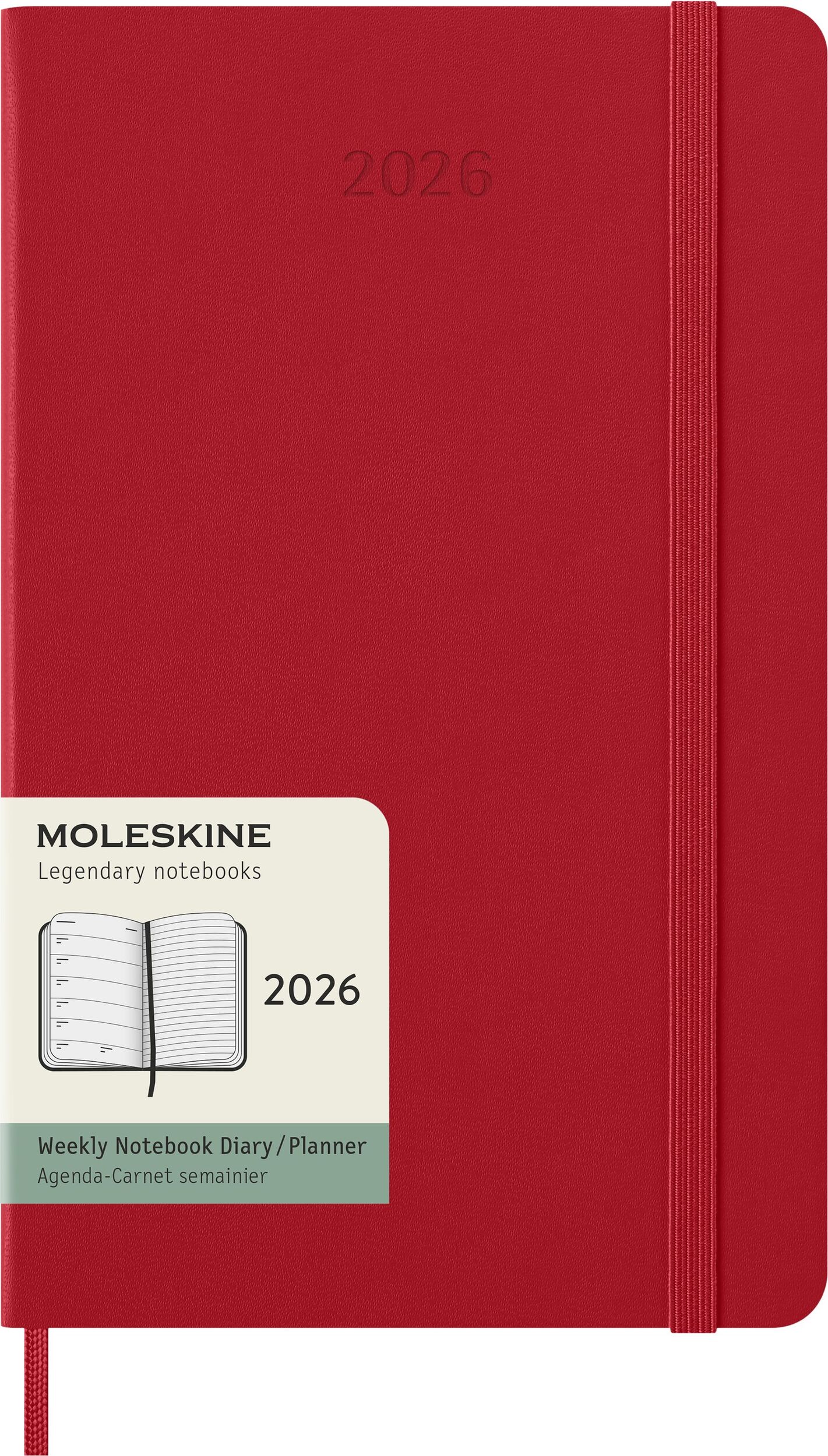Kalendarz tygodniowy w twardej oprawie Moleskine 2026 12M L czerwony